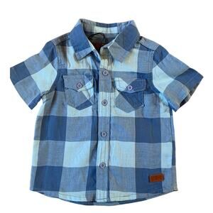 7 For All Mankind Baby Boy's Blue Button Up Short Sleeve Shirt 18 Mo NWT